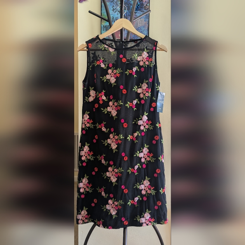 NWT Ralph Lauren Black Floral Embroidered